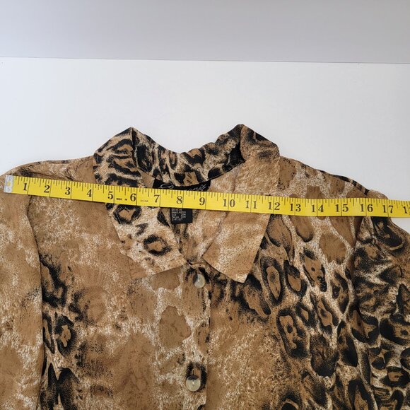 Componix Womens Leopard Print Sheer Peek-a-Boo Slit Back Short Sleeve Blouse 20W - Picture 7 of 11